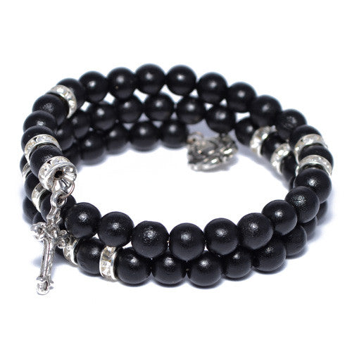 Men's Black Wood Bead Wrap Bracelet