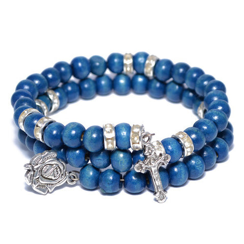 Men's Blue Wood Beaded Wrap Bracelet