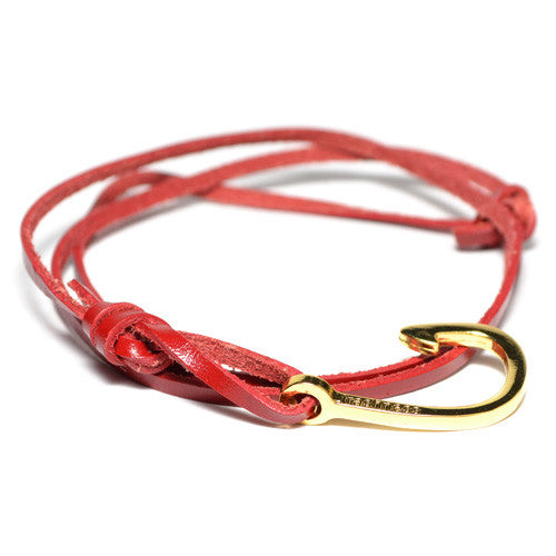 Men's Red Leather Wrap Hook Bracelet