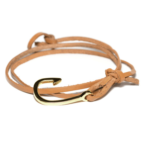 Men's Brown Leather Wrap Hook Bracelet