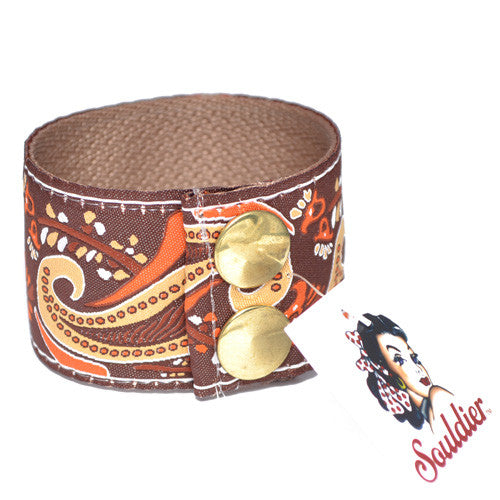 Souldier Gold and Brown Paisley Guitar Strap Cuff Bracelet