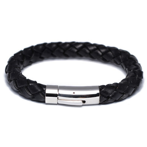 Men's Black Braided Leather Bracelet