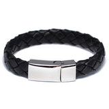 Men's Wide Braided Black Leather Bracelet