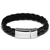 Wide Braided Black Leather Bracelet for Men