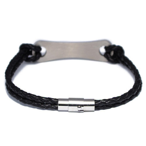 Braided Black Leather ID Bracelet