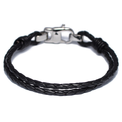 Men's Two Strand Braided Leather Bracelet