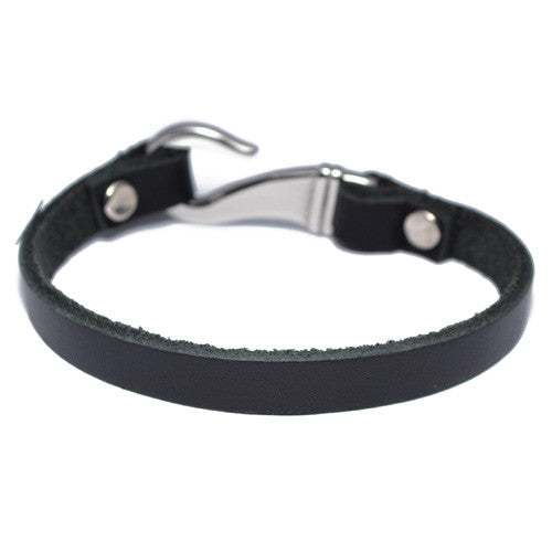 Men's Black Leather Hook Bracelet