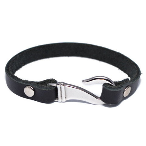 Men's Black Leather Hook Bracelet