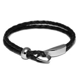 Men's Braided Black Leather Hook Bracelet