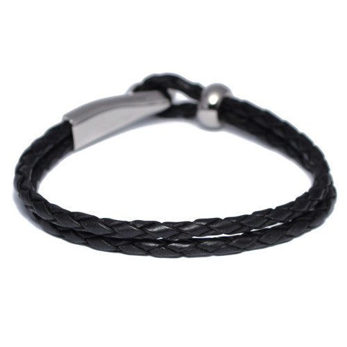 Men's Braided Black Leather Hook Bracelet