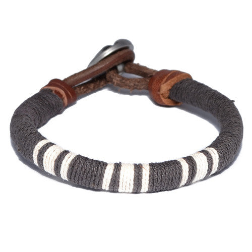 Dark Brown Threaded Leather Bracelet