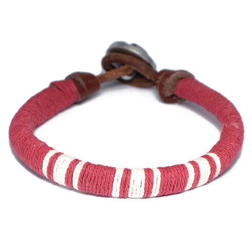 Red and White Threaded Leather Bracelet