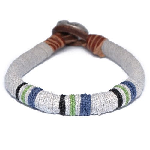 Light Blue Threaded Dark Leather Bracelet