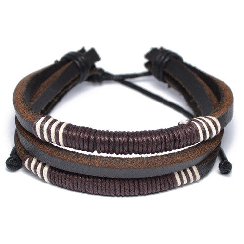 Men's Dark Brown Threaded Leather Bracelet