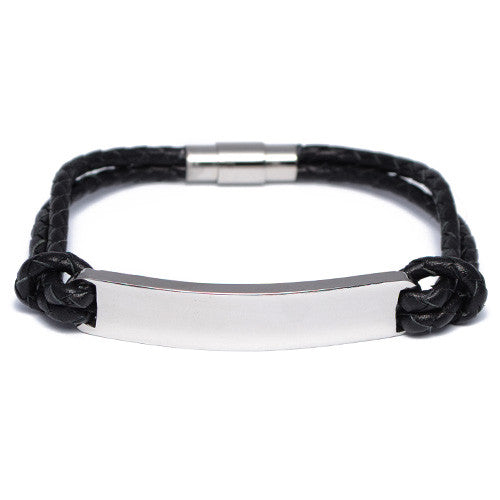 Black Braided Leather ID Bracelet