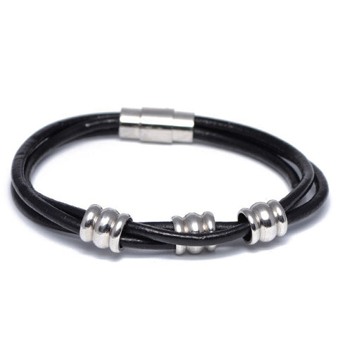 Men's Black Leather Cord Bracelet