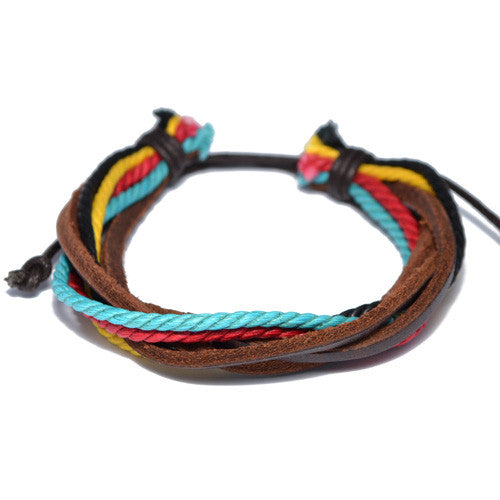 Multi Color Rope Strand Leather Bracelet