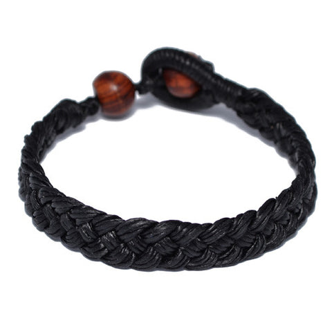 Black Cotton Braided Buddhist Bracelet for Men