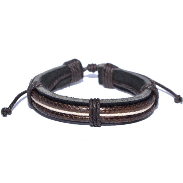 Men's Braided Real Leather Rope Strand Bracelet