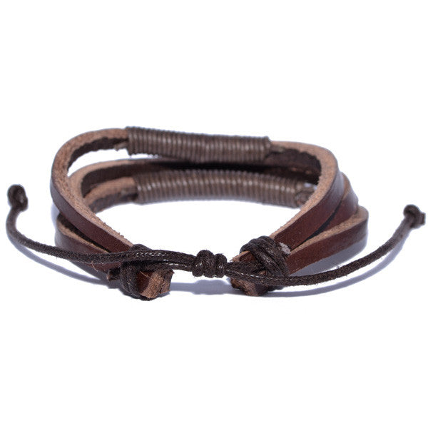 Men's Brown Leather Shocker Tie Knot Bracelet