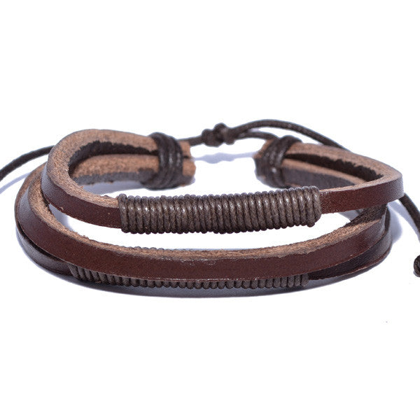 Men's Brown Leather Shocker Tie Knot Bracelet