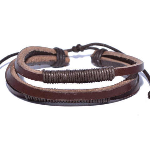 Men's Brown Leather Shocker Tie Knot Bracelet