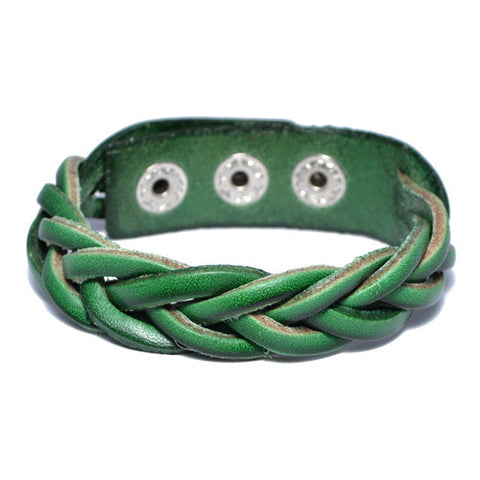 Men's Braided Green Leather Bracelet
