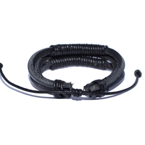 Men's Black Leather Shocker Tie Knot Bracelet