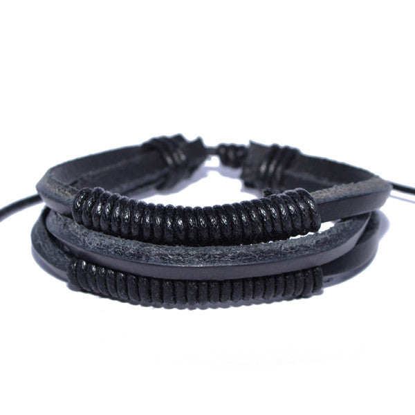Men's Black Leather Shocker Tie Knot Bracelet