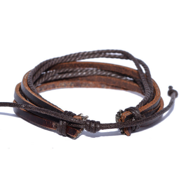 Men's Brown Leather Multi-Strand Bracelet