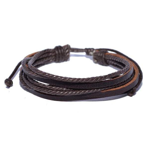 Men's Brown Leather Multi-Strand Bracelet