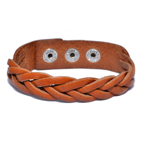 Men's Braided Light Brown Leather Bracelet