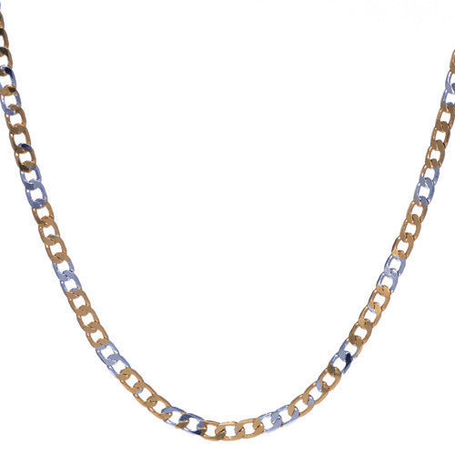 Men's 4mm Silver and Gold Plated Two Tone Curb Chain Necklace