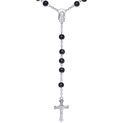 Men's Black Bead Rosary Necklace