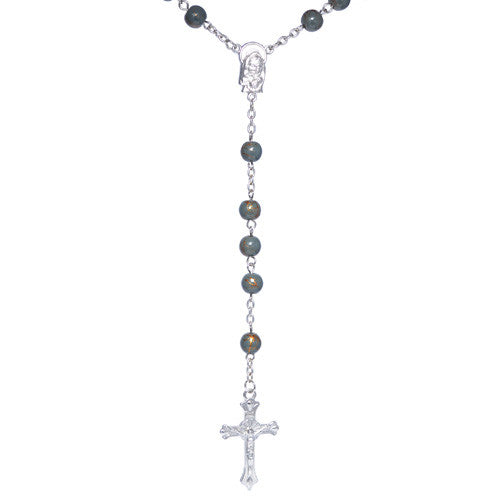 Grey Bead Rosary Necklace For Men