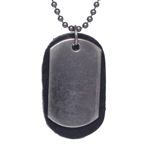 Brass Dog Tag Black Leather Necklace
