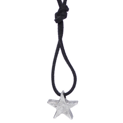 Brass Star Black Leather Necklace