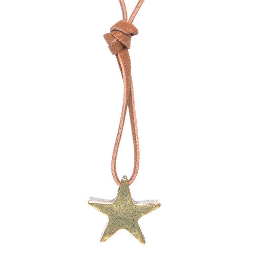 Brass Star Brown Leather Necklace