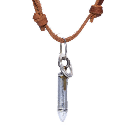 Men's Brass Bullet Leather Necklace