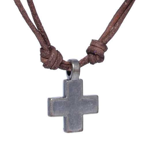 Men's Brass Cross Leather Necklace