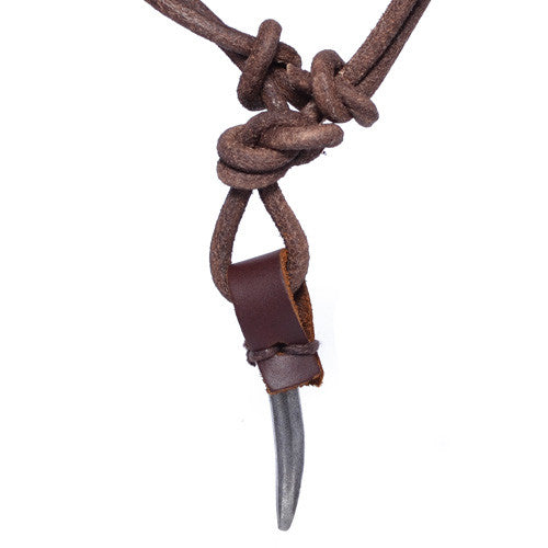 Brass Nail and Brown Leather Necklace