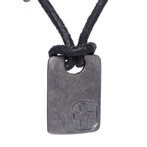 Square Dog Tag Leather Necklace