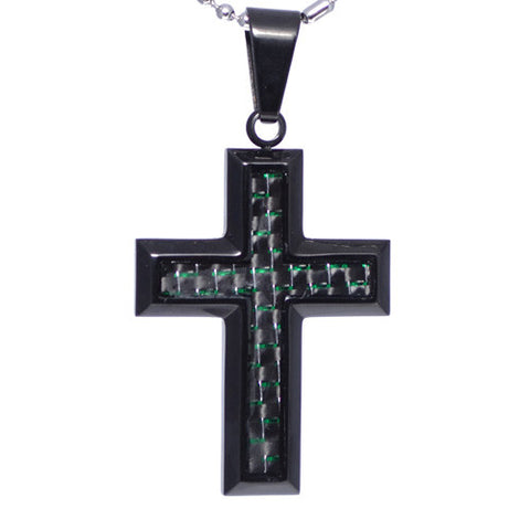 Green Carbon Fiber Insert Cross Pendant