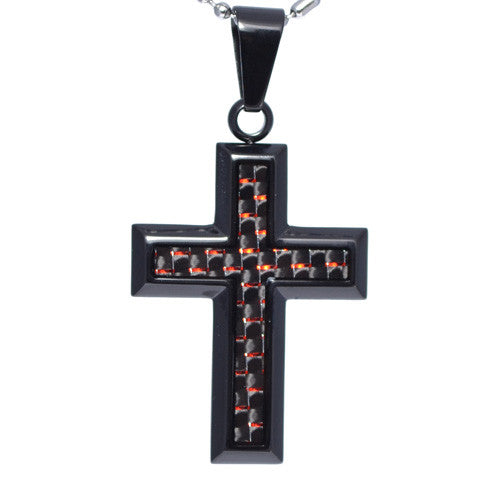 Red Carbon Fiber Insert Cross Pendant