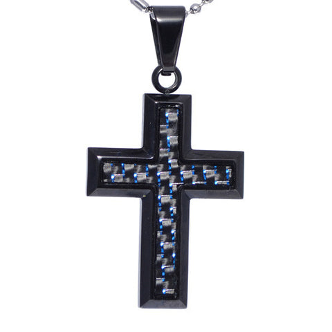 Blue Carbon Fiber Insert Cross Pendant