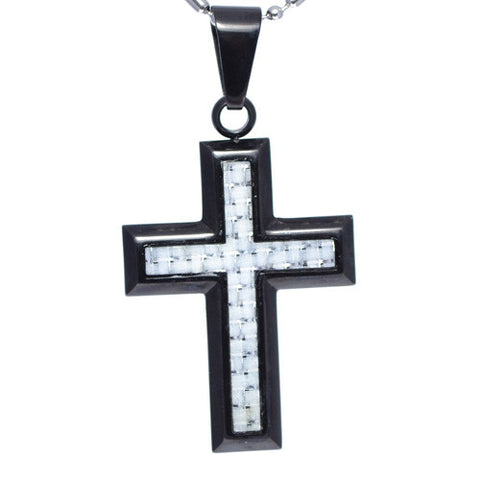 White Carbon Fiber Insert Cross Pendant