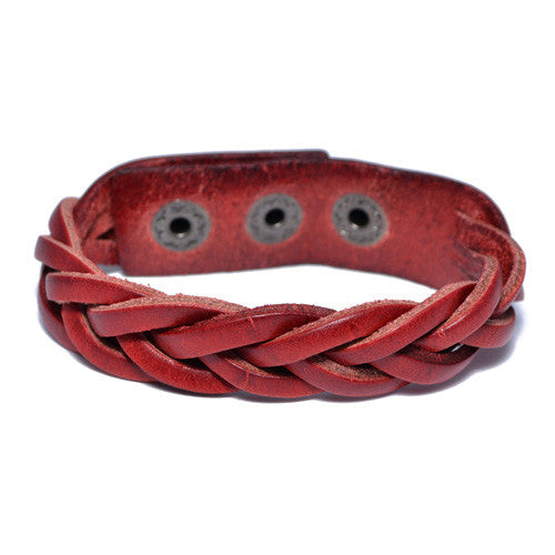 Men's Braided Red Leather Bracelet