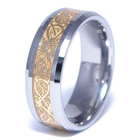 Men's Tungsten Alloy Gold Celtic Inlay Ring