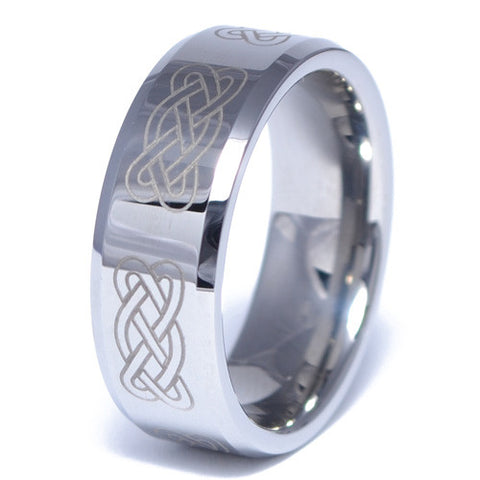 Polished Celtic Pattern Tungsten Alloy Ring