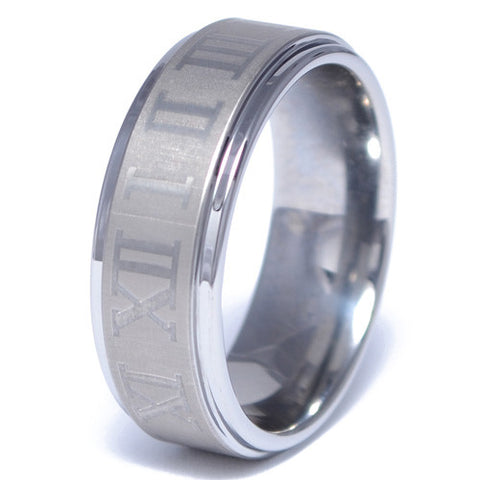 Men's Tungsten Alloy Roman Numeral Pattern Ring
